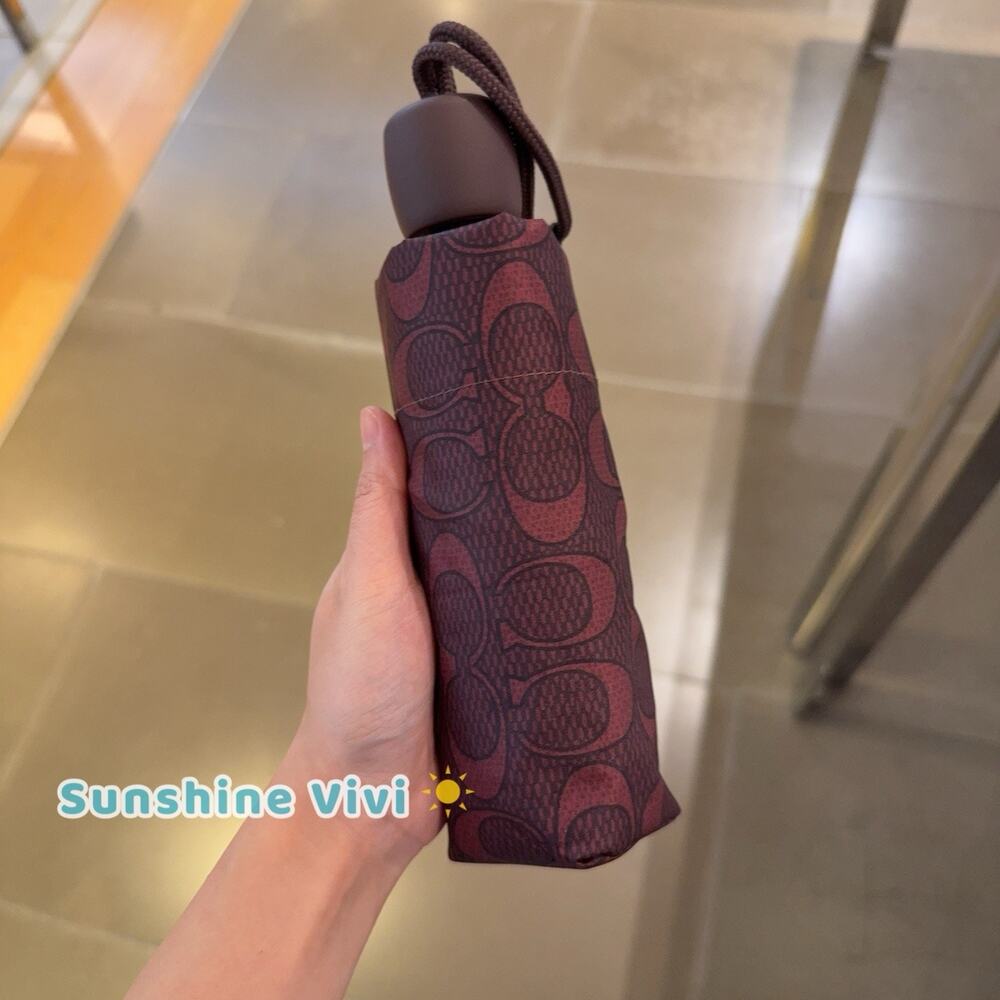 NWT Coach Uv Protection Mini Umbrella Signature Print CZ197 Black Currant